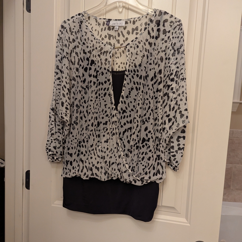 Jennifer Lopez Women's Black and White Leopard Print Top
